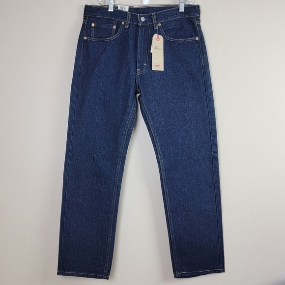 NEW Levi's Men's 505 Regular Straight Leg Sz 33X30 Dark Wash Denim Blue Jeans - Picture 2 of 16